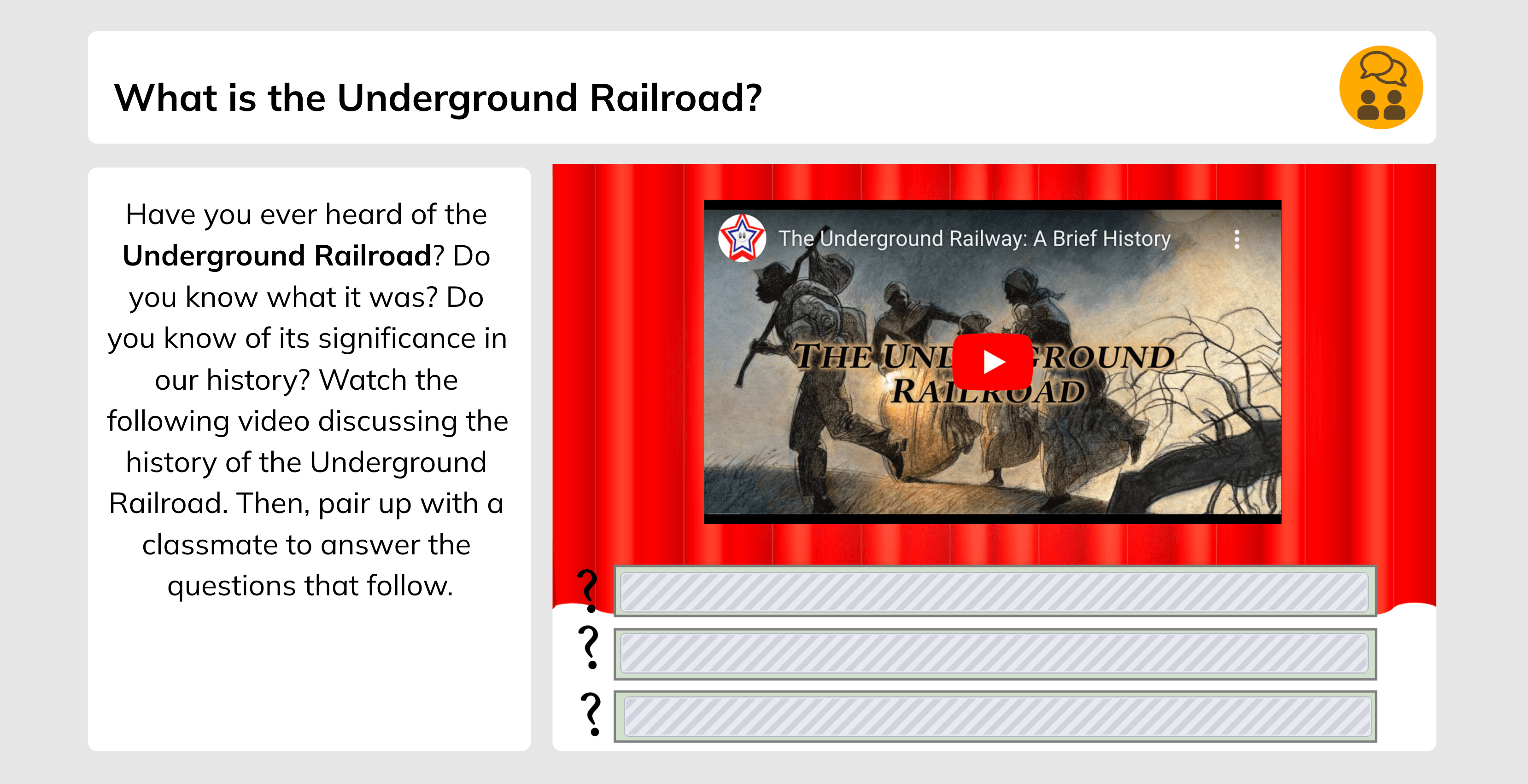 Example of an american history social studies lesson about the underground railroad