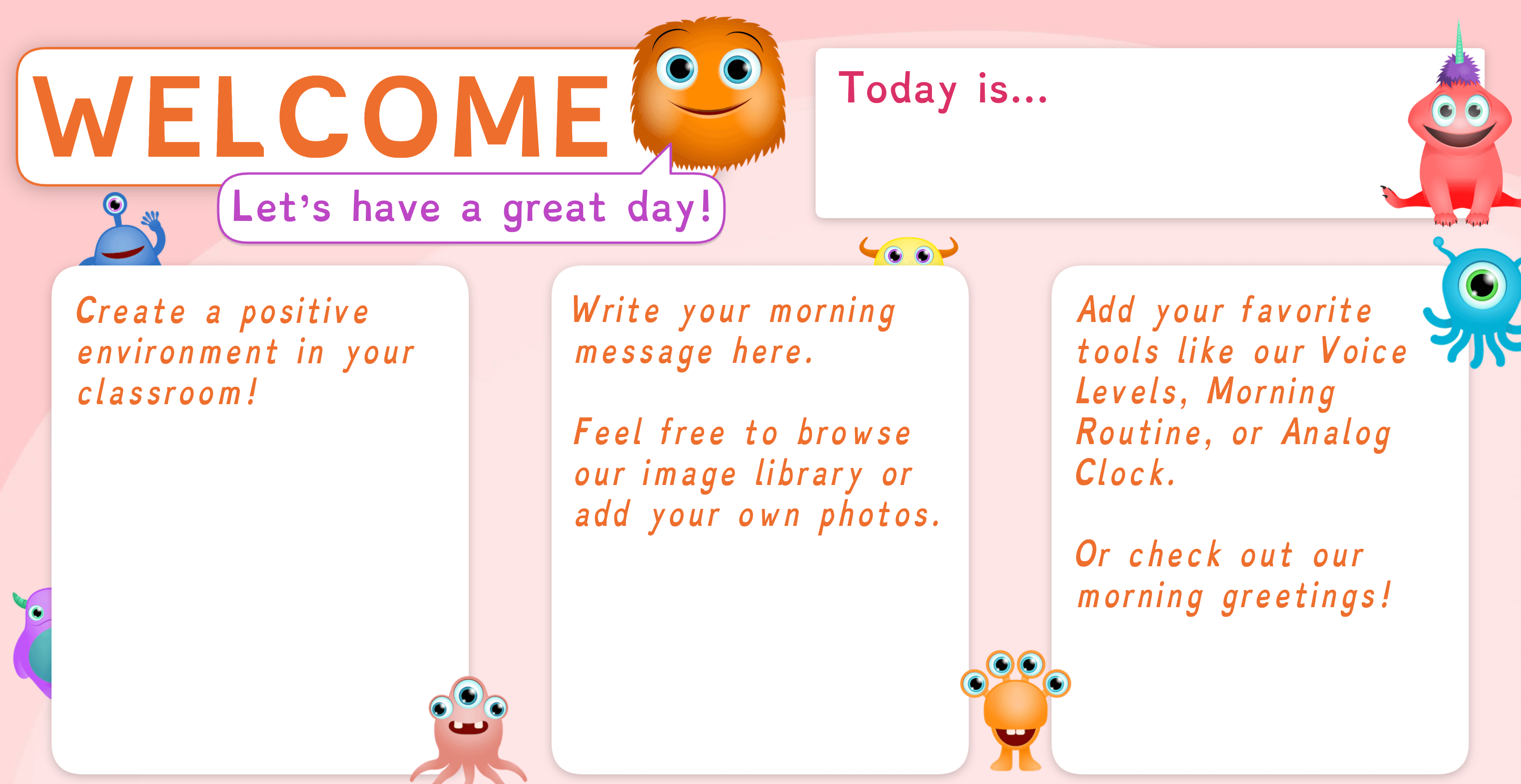 Example of a welcome template for an elementary school classroom