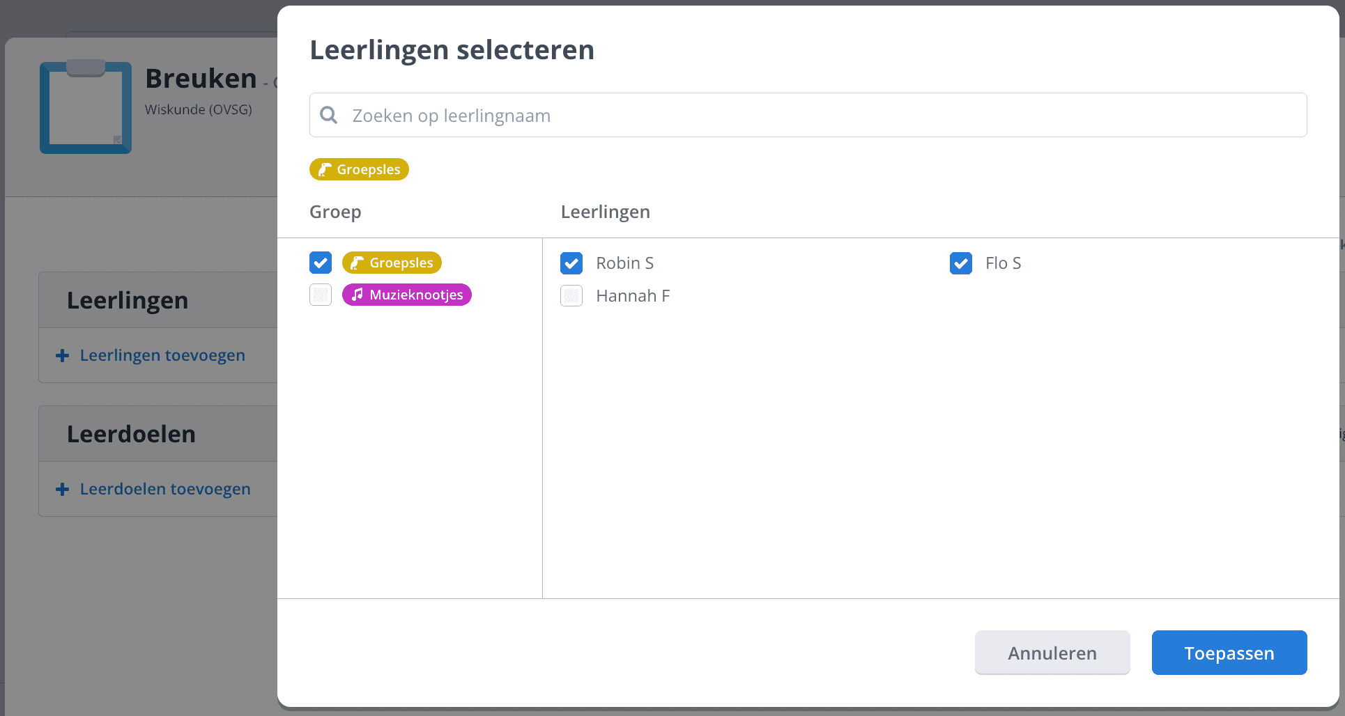 Bundel leerlingen toevoegen