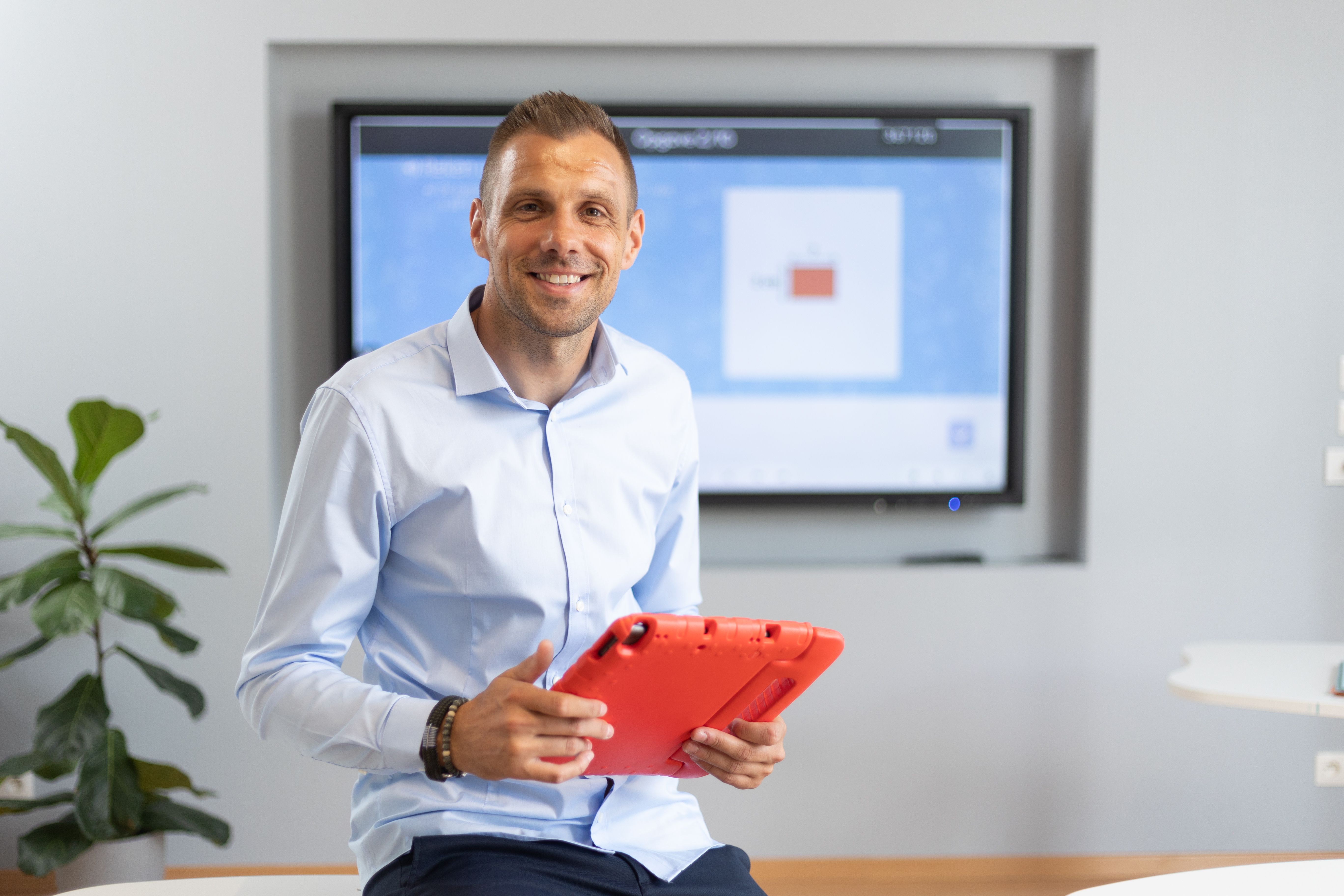 Teacher with tablet