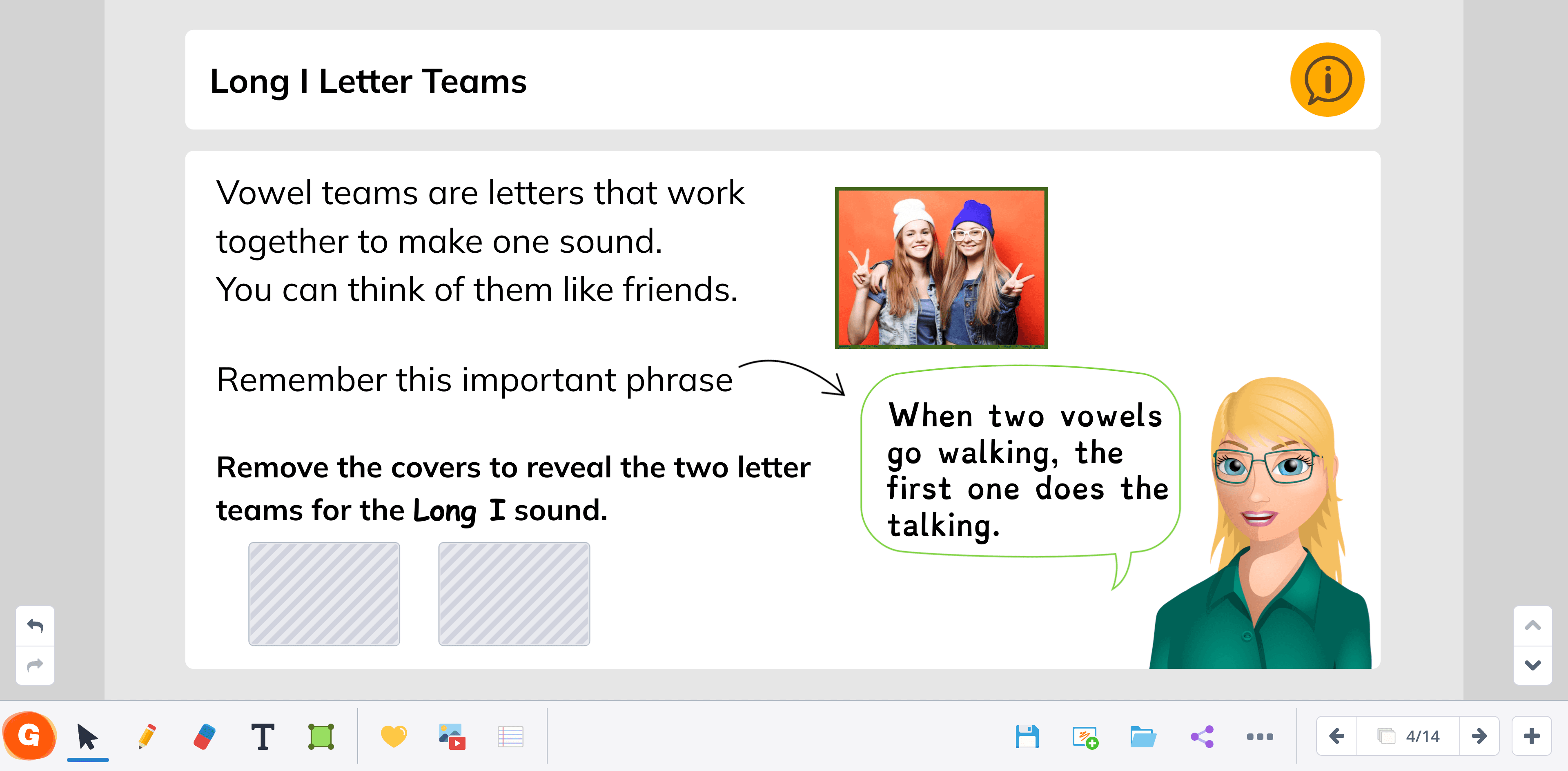Example of a phonics lesson about Long I letter teams