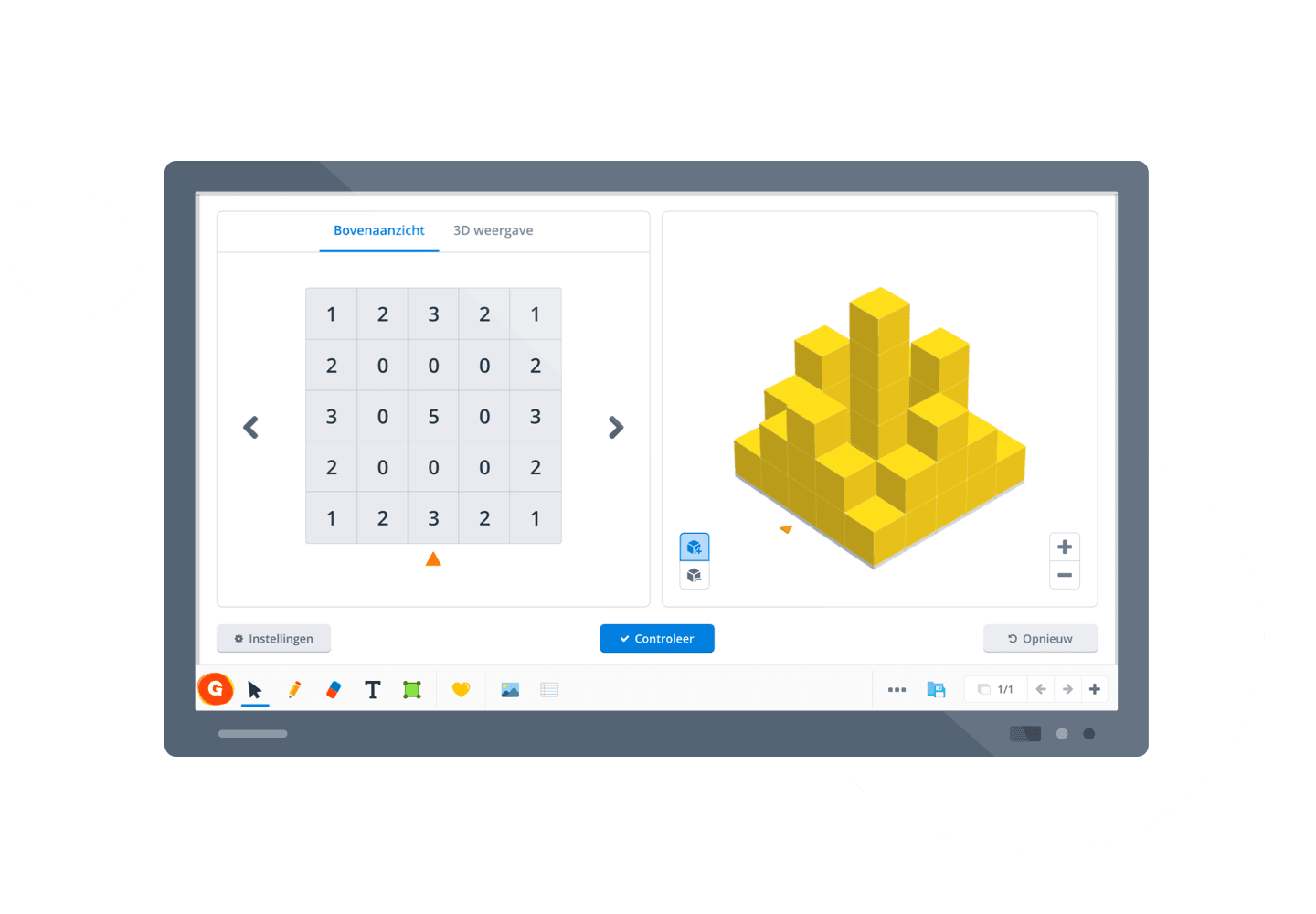 digibord met blokken bouwen