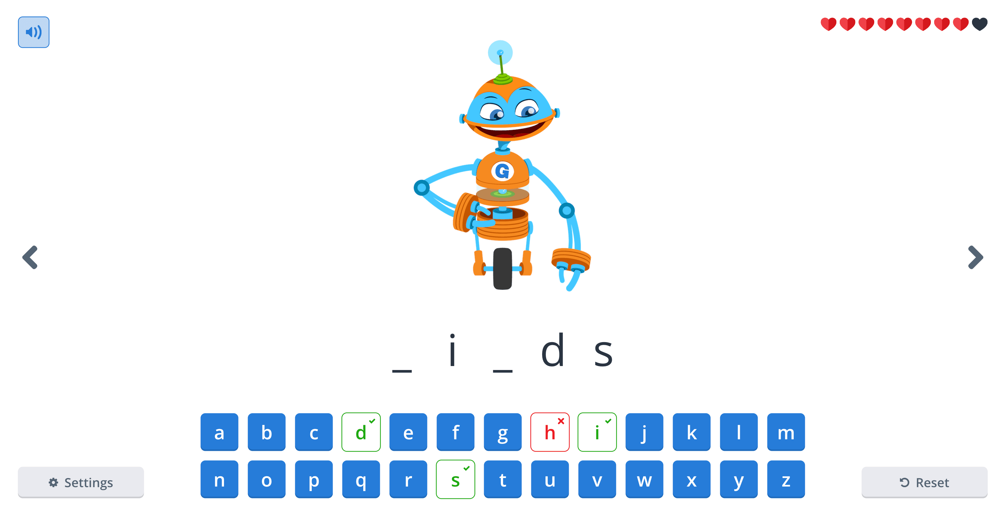 Students play a digital version of Hangman, called Save the Robot, in Gynzy)