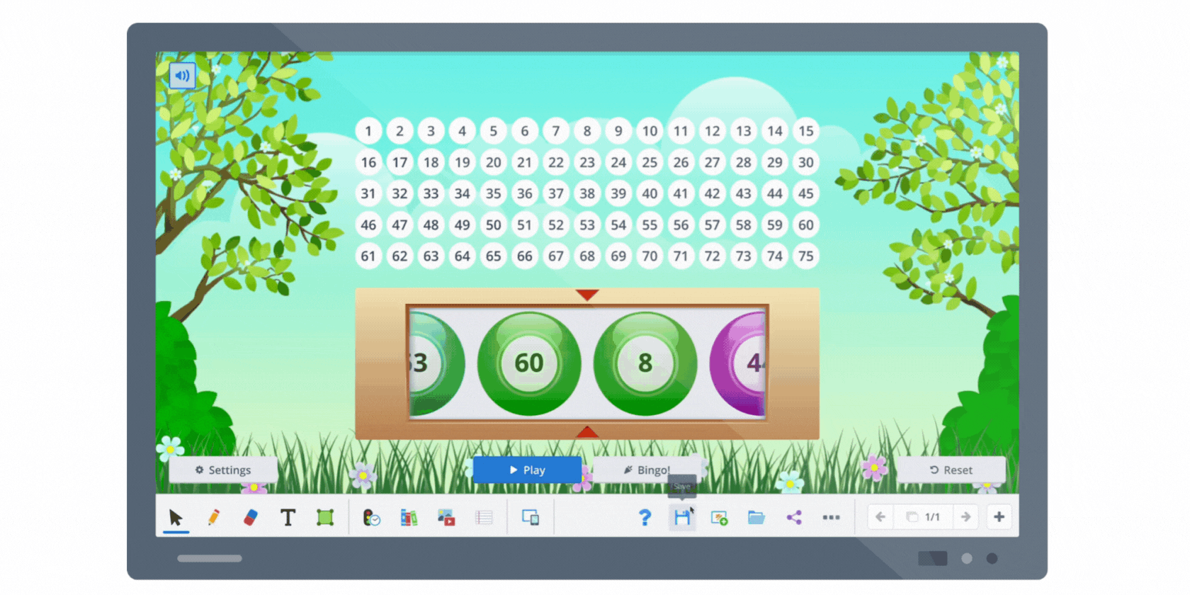 Bingo on digital whiteboard