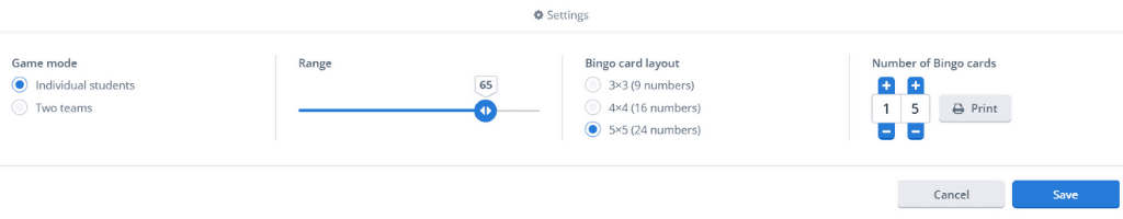 Bingo Generator Settings