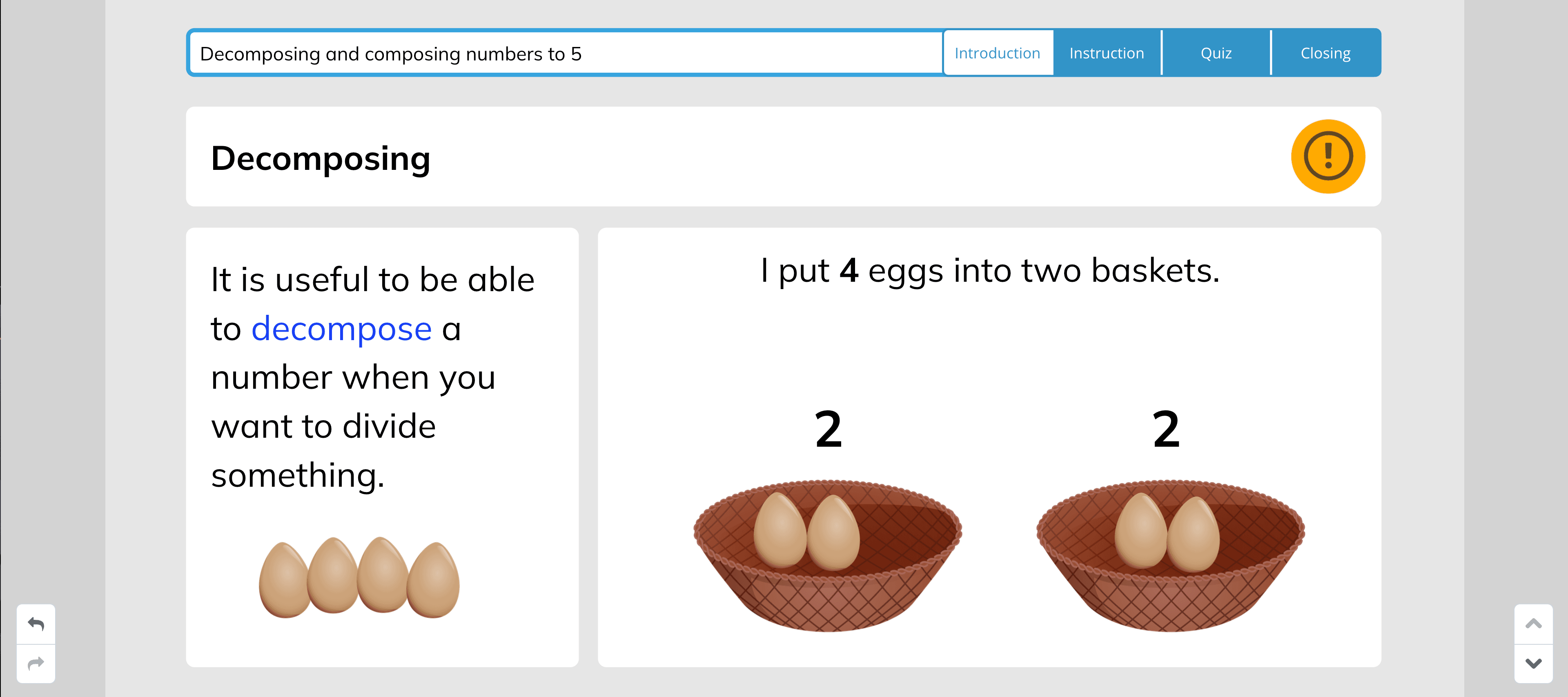 Example of a math lesson for kindergarten students about decomposing numbers